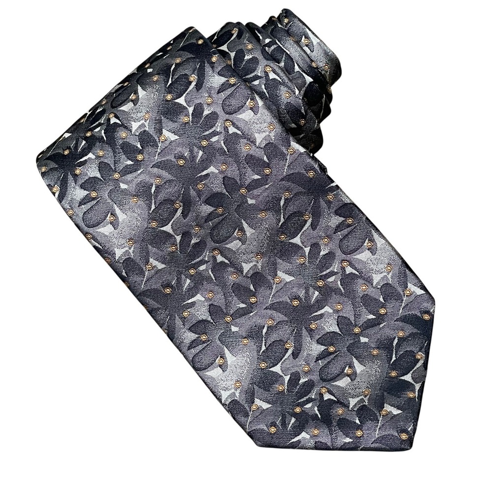 XMI Platinum Nordstrom Silk Tie 3.5" Gray Black Floral Handmade USA